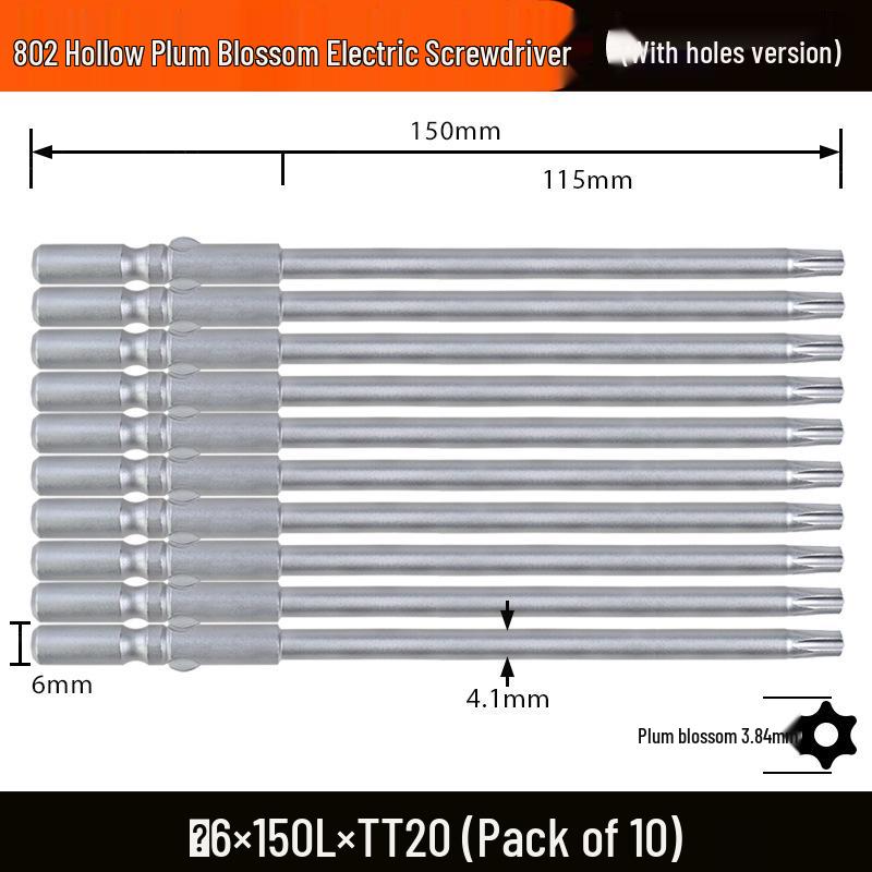 Nigao S2 802 Torx Electric Screwdriver Bit, 6mm Round Shank with Hole