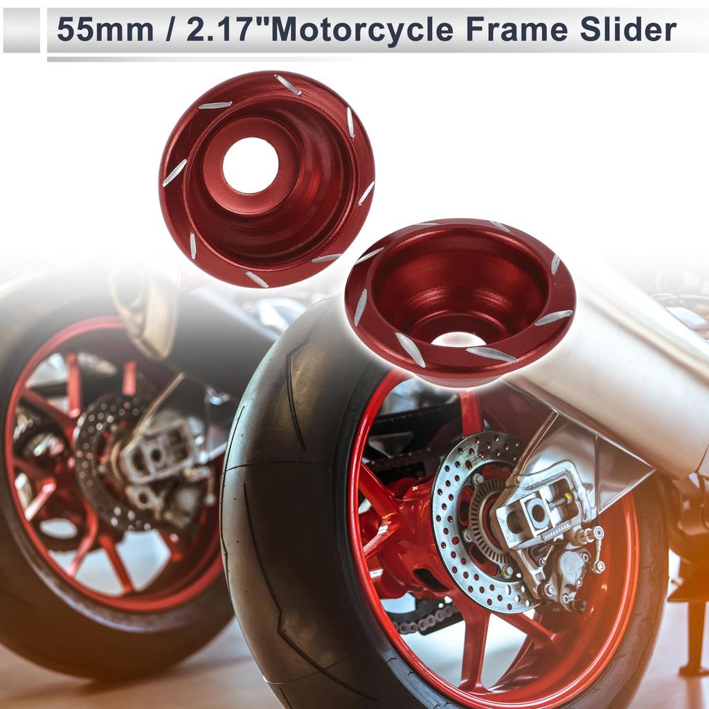 HEROFFIX 2pcs 12mm Motorcycle Slider Frame Aluminum Alloy Wheel Fairing Protective Crash Pad Protector Guard 55mm 23mm Red