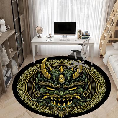1PC Demon Mask Office Round Rug, Non Slip, Soft and Durable Office Rug for Interior Decoration, Perfect for Office