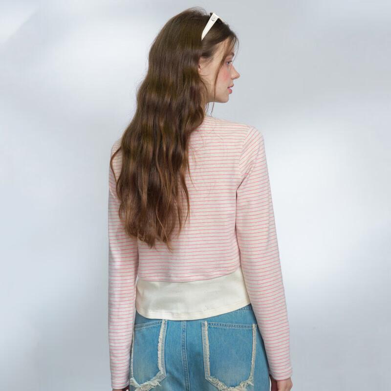 A02 Gestreiftes Damen-Langarm-T-Shirt mit Fake-Layer-Look