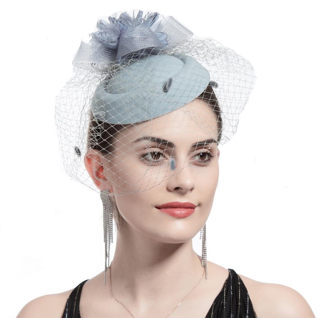 Vintage Netz Kopfbedeckung kleiner Hut Kopfschmuck Braut Haar Hochzeitsaccessoires Feder Kopf Abendvorstellung Party Bühne Schleier
