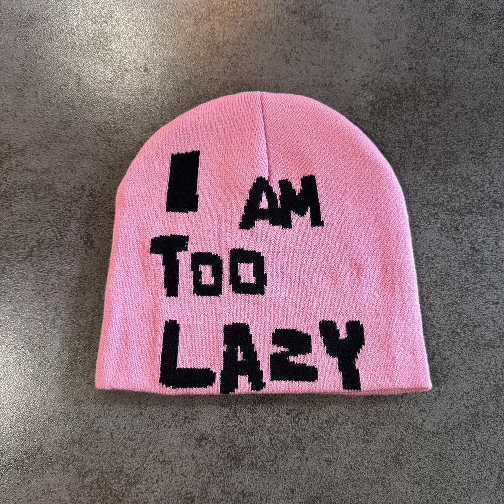 Am Letter I Too Lazy Embellishment Retro Streetwear Warm Wool Hat Knit Couples