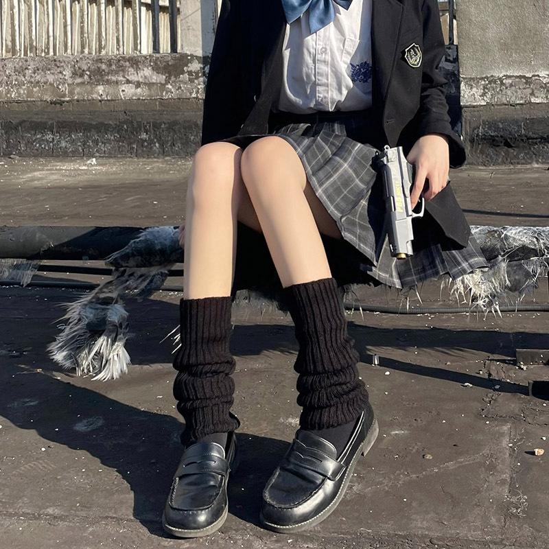 Knitting Jk Women's White Long Leg Warmers, Leg Socks, Autumn and Winter Thermal Protection Lolita Pile Socks Lolita