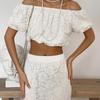 2026 Elegant White Lace Dress Set Women French Strapless Long 2 Piece