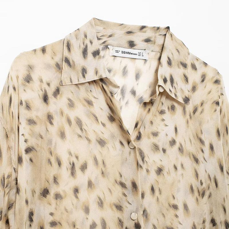 Women Fashion Printed Single Breasted Blouse Vintage Lapel Neck Long Sleeves Female Chic Lady Shirts