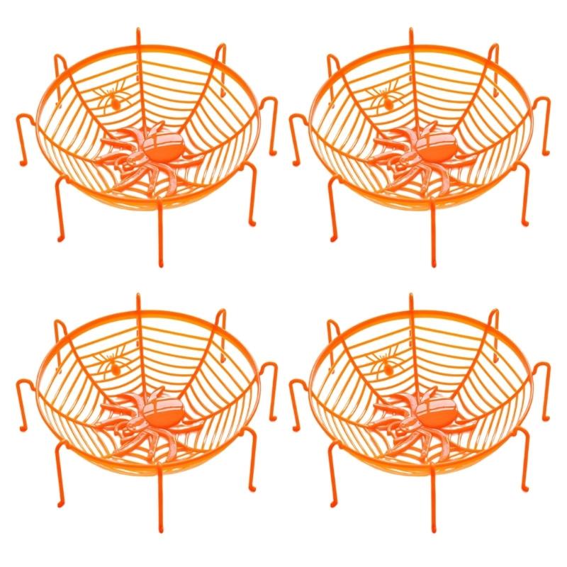 4Pcs Halloween Spiderweb Basket Large Candy Bowls Plastic Sweets Basket Fruit Plate Party Candy Holder Bowls Enduring