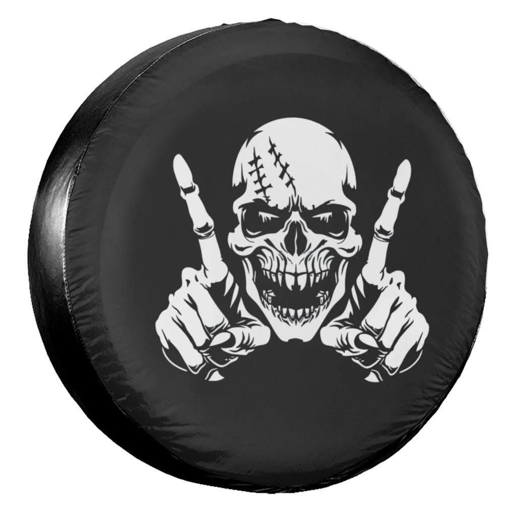 Skull Hands Middle Finger Spare Tire Cover Polyester Weatherproof RV SUV Truck Accessories Travel Trailer Accessories 14Inch
