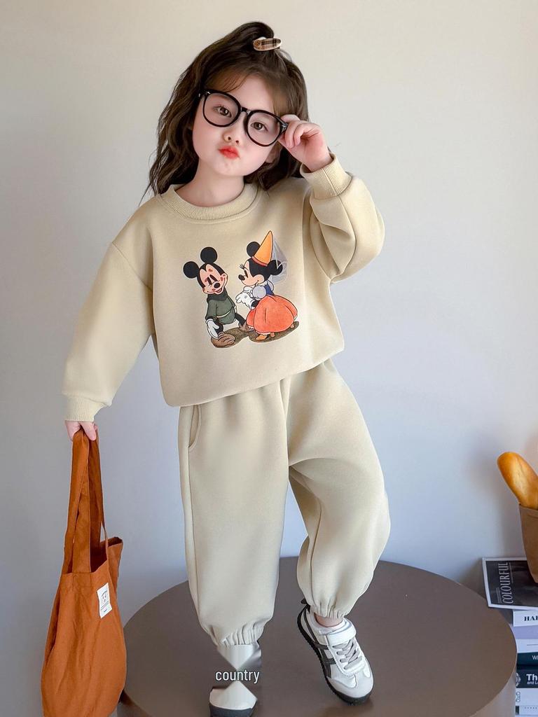 Girls' 2025 Autumn Cartoon Two-Piece Set - Long Sleeve Top & Pants