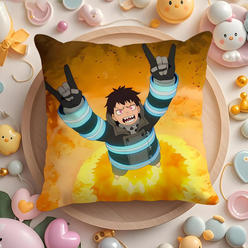 F-Fire Force anime Cushion Cover Home & Car Multi-Scene Pillow Cover - Reversible, Soft & Durable for Daily Use