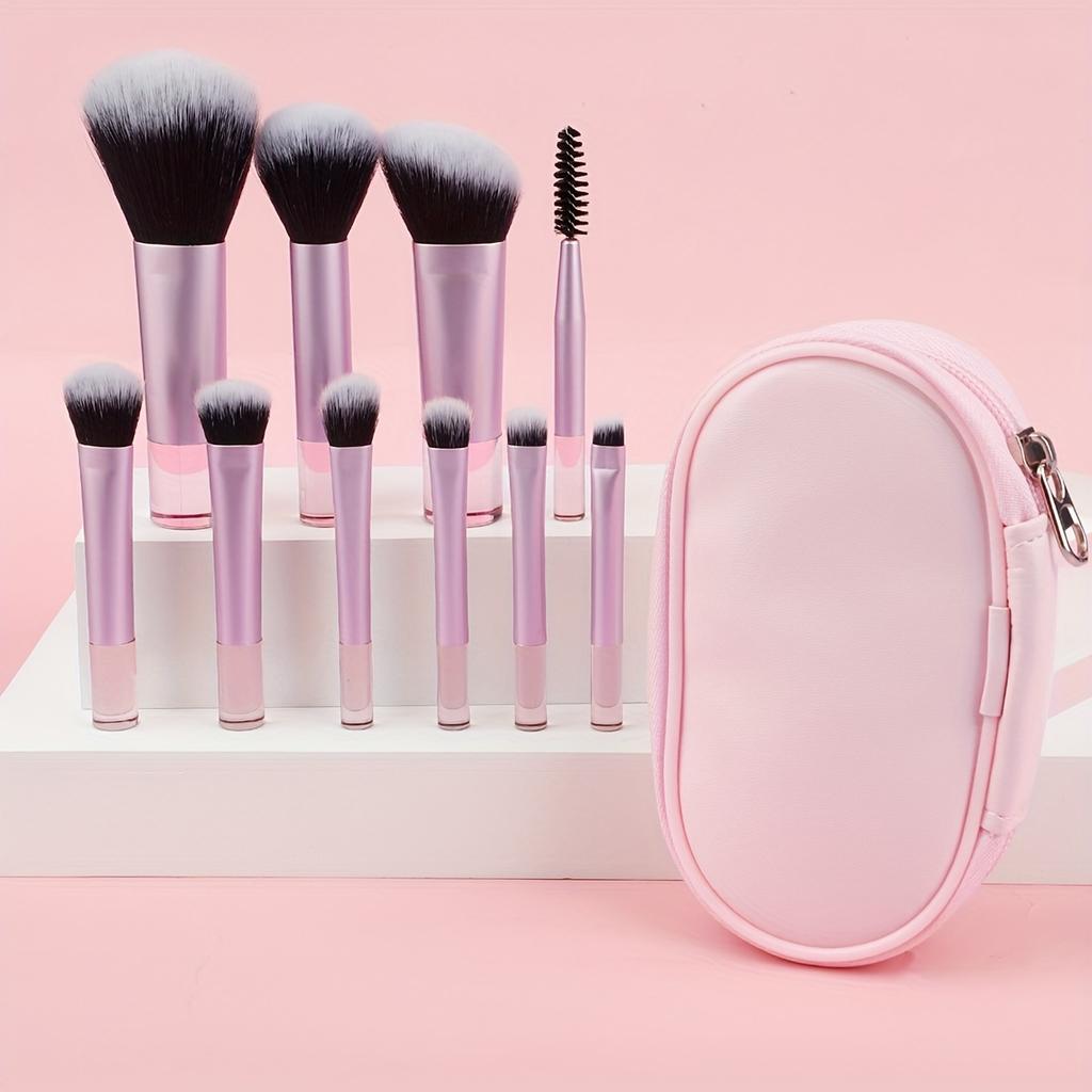10Pcs Mini Makeup Brush Set with Storage Bag, Portable Travel Goods, Loose Powder Brush, Eyeshadow Brush, Concealer Brush Professional Makeup Brush