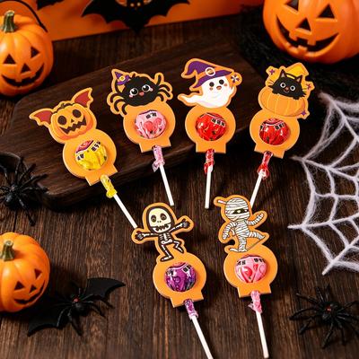 24pcs Halloween Lollipop Holder Cards Cartoon Pumpkin Ghost Pattern for Birthday Halloween Party Decoration DIY Gifts Supplies