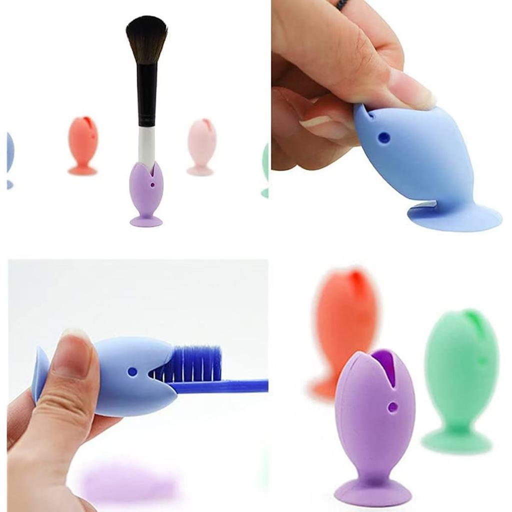 1PCS Punch-free Fish-shaped Toothbrush Holder Suction Cup Travel Wash Set Storage Drain Rack