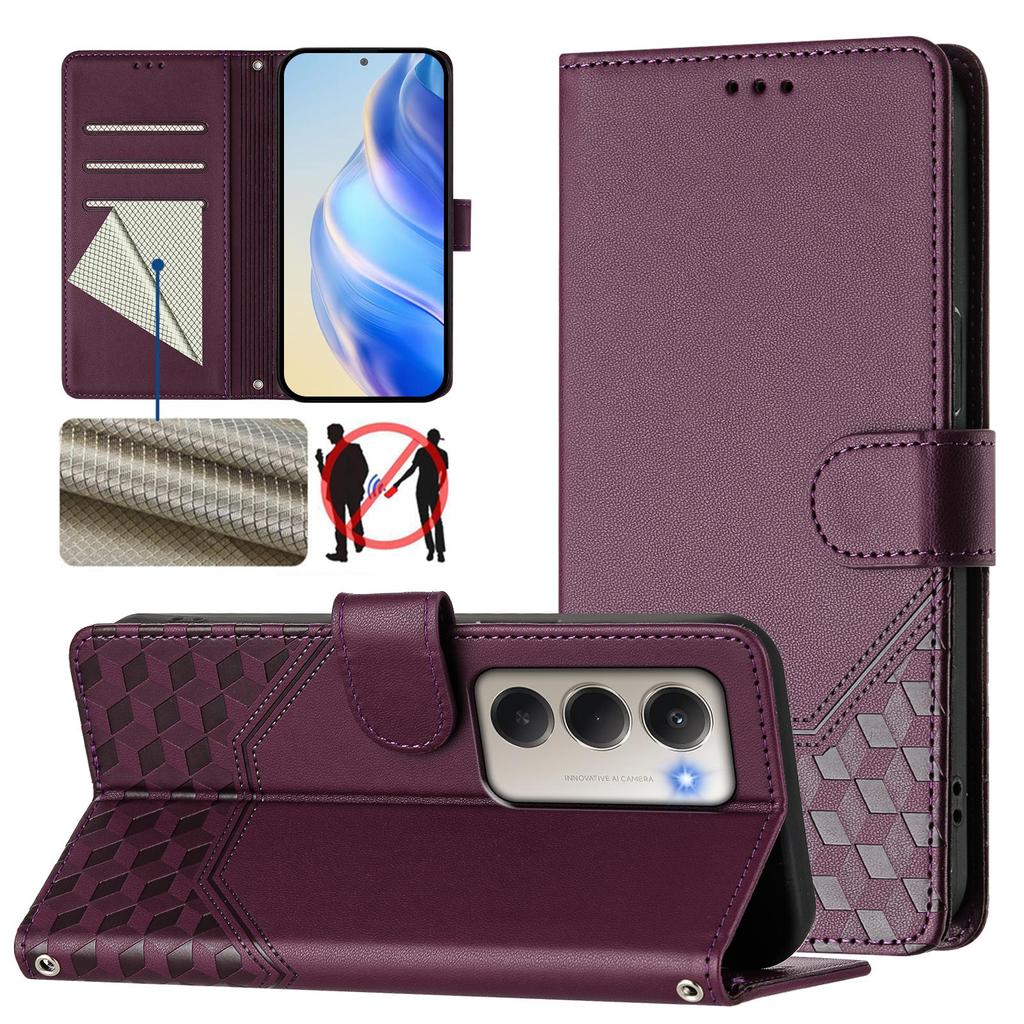 For Xiaomi Redmi 15 5G Case Imprinted Honeycomb RFID Blocking Leather Phone Cover with Strap