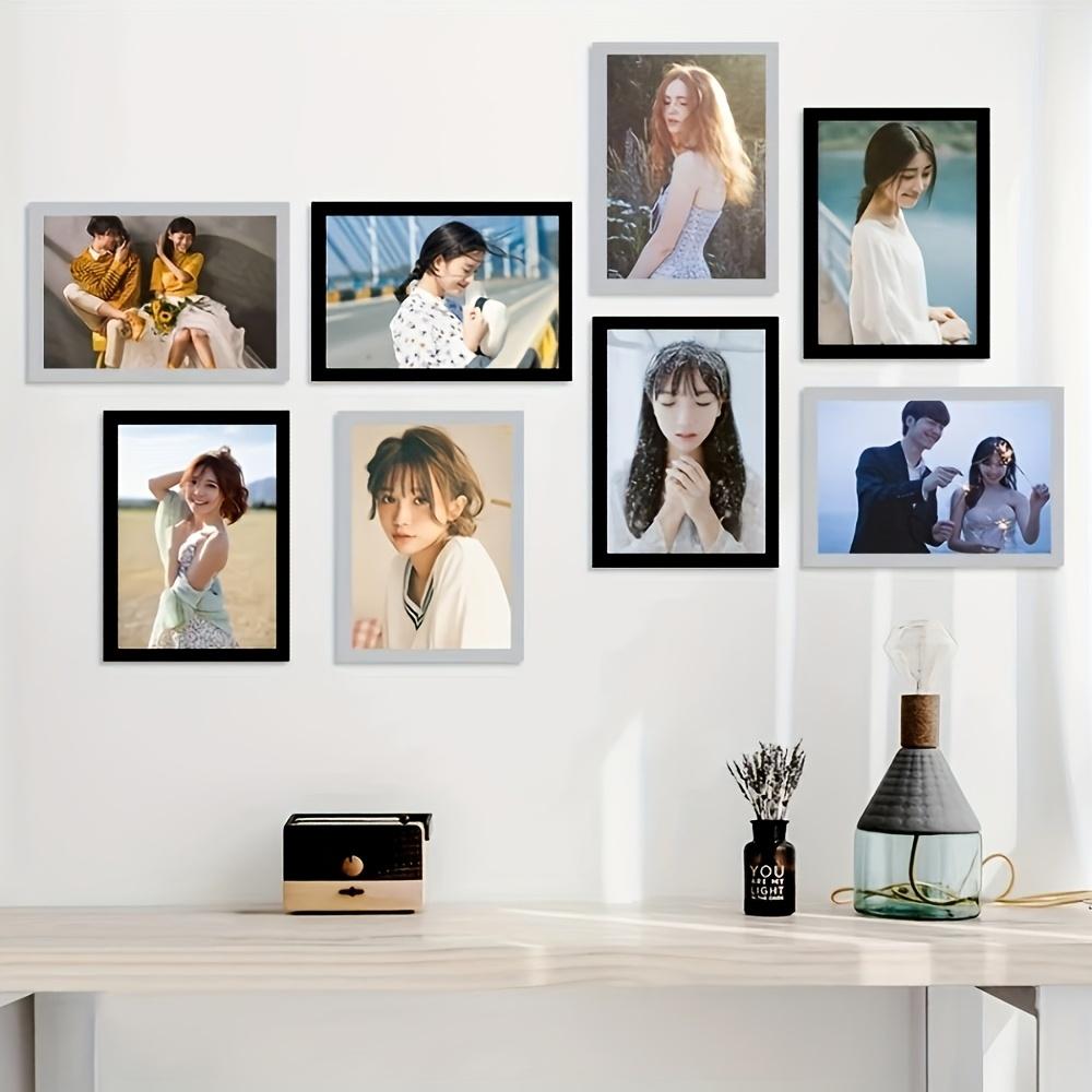Set of 3 Magnetic Wall Frames - Self-Adhesive, Vertical Photo & Document Display, Matte B/W