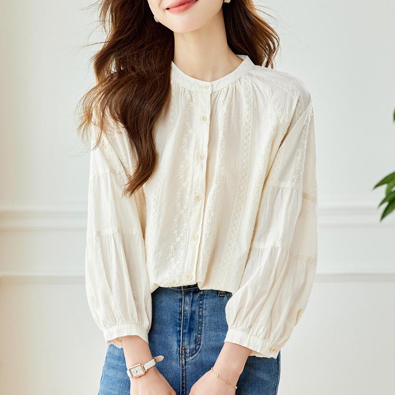 

Нежная кружевная вышитая рубашка с длинным рукавом для женщин. Летний новый стиль, шикарная рубашка. XXL