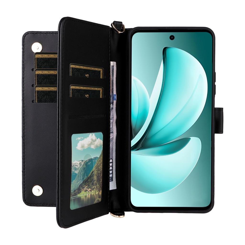 For Realme C71 4G Case with Shoulder/Wrist Strap Leather Phone Cover Stand Wallet