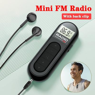 Mini rádio fm portátil de bolso, receptor de rádio 76-108mhz com tela lcd retroiluminada, com fio, 3.5mm, fones de ouvido, suporte para carregamento tipo c
