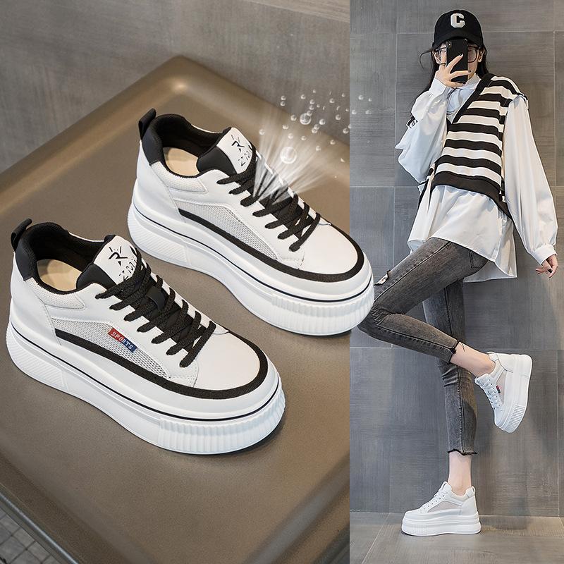 

Spring and summer new inner heightening thick-soled casual breathable lace-up women s mesh shoes wedge heel little white shoes women 36