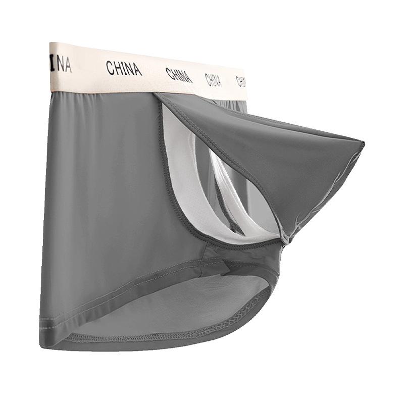 Men's Summer Solid Color Silk Lightweight Breathable Bare Sensation Separated Mid-Waist Flat Bottom Underwear