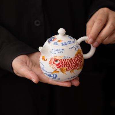 Jadeit słoninowy pełnokolorowy arowana ceramiczny dzbanek longdan zestaw do ceremonii herbaty kung fu wysokiej klasy domowe biuro picie herbaty czajnik