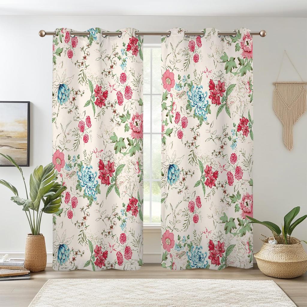Botanical Floral Curtains Plant Peony Flowers Window Bedroom Thermal Insulated Living Room Drapes Curtain Light Blocking Polyester Ideal For