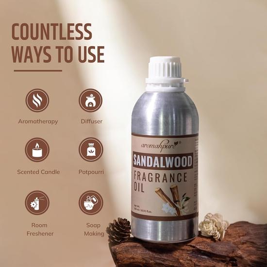 Aromahpure Sandalwood Aroma Oil | 500ml Undiluted & Natural | Long-Lasting Scent for Aromatherapy, Candle & Soap Making, Diffusers, Room Freshener