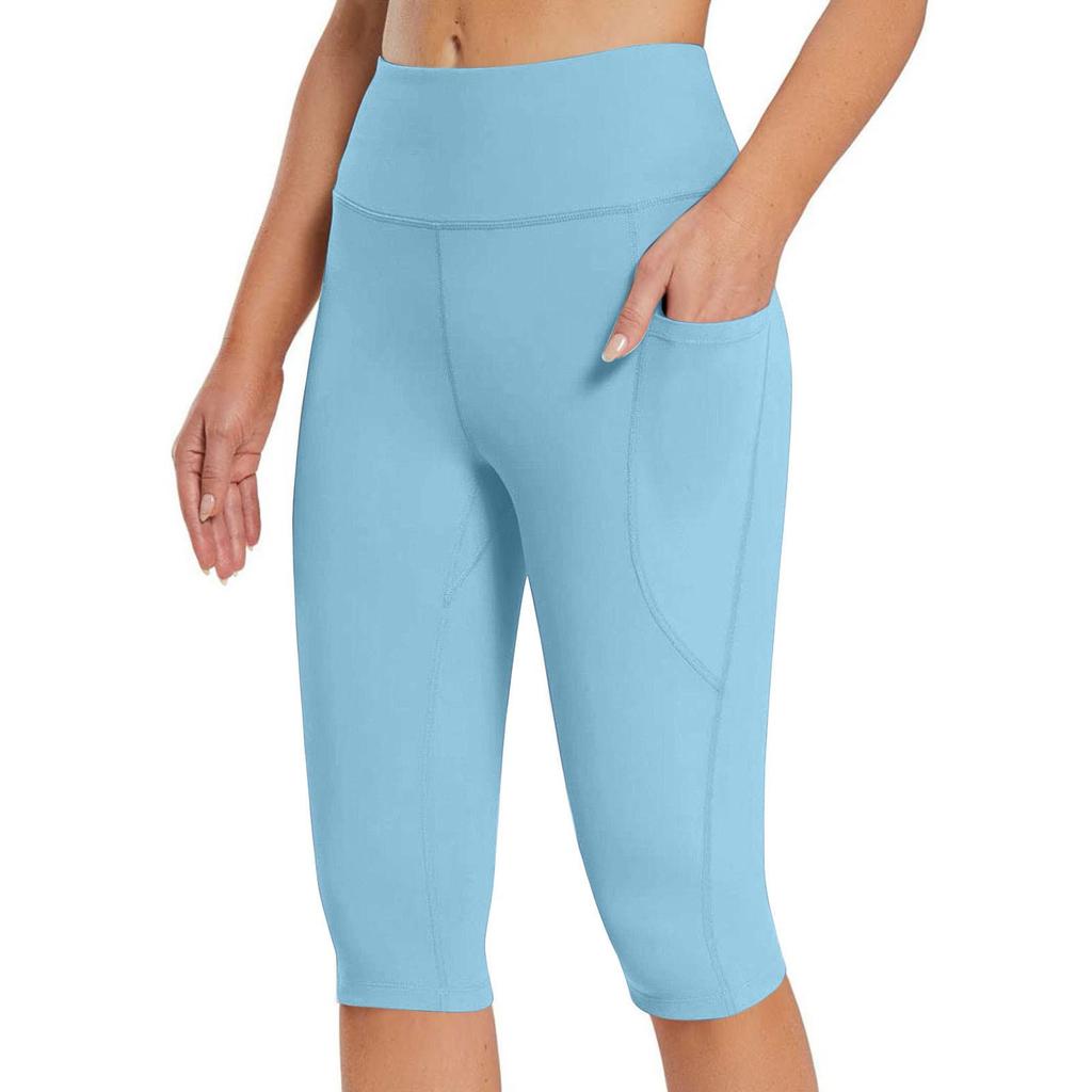 Pantaloncini con tasche da allenamento per motociclisti da yoga a vita alta da donna, leggings atletici