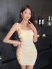 Women's Sexy Low-Cut Mesh Camisole Dress, Slimming Hip-Hugging Skirt for Nightclub 