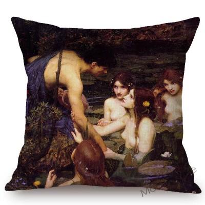 Aestheticism Master John Waterhouse Ancient Greek Myths Goddess Oil Painting Sofa Pillow Case Young Girls Linen Cushion Cover