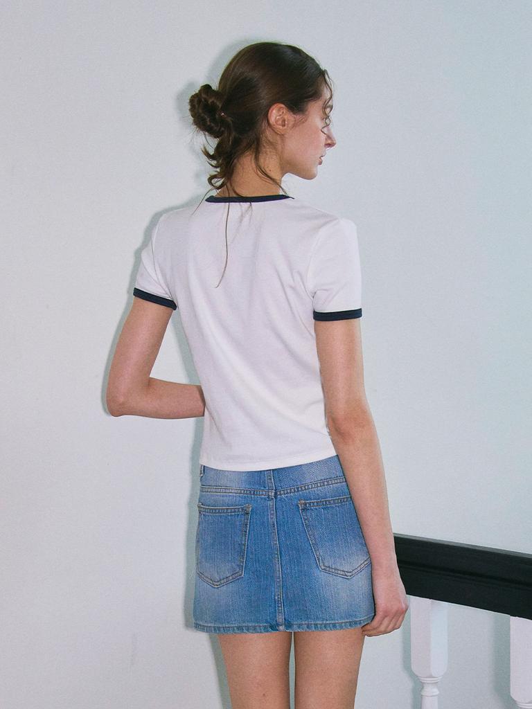 LILY HEIZE Luca Binding Short Sleeve T-Shirt_Navy