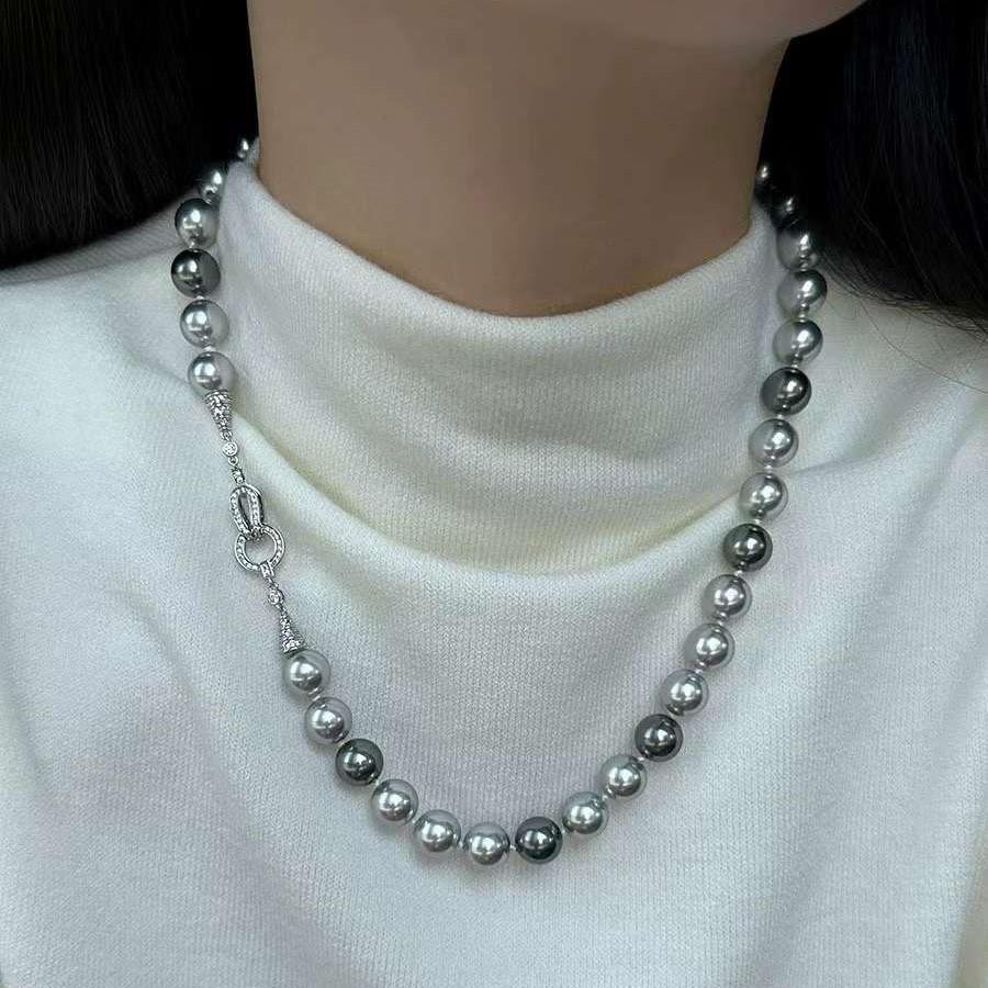 8mm Imitation Tahitian Flawless Mixed Gray & Black Crystal Pearl Short 50cm Necklace Sweater Chain Fashion Beaded Necklaces 50cm