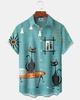 Men's Cute Cat Cartoon Geometric Print Hawaiian Shirt Short Sleeve Casual Beach Vacation Summer Button-Up Top