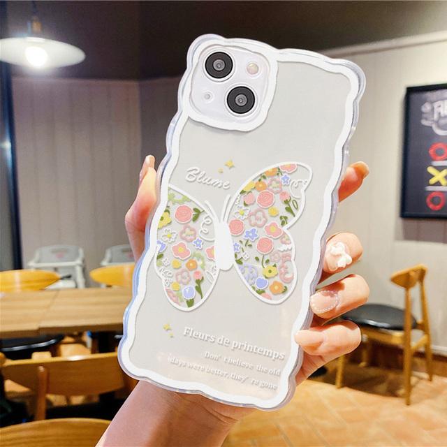 

Прозрачный чехол для телефона с волнами для Iphone 11 12 13 14 Pro Max 13 Mini Xr X Xs 7 8 Plus Se 2022 2020, мягкие чехлы с милыми мультяшными цветами и цветами For iPhone 14 Plus