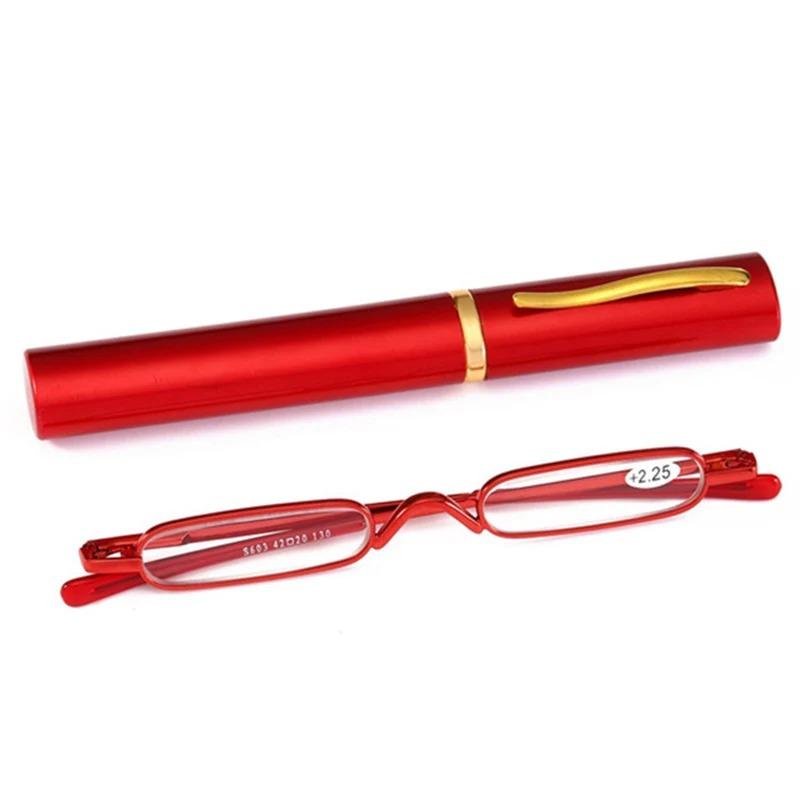 

Small Reading Glasses With Metal Case Men Women Reading Glasses Mini Portable Pen Presbyopic Glasses 2.0 1.0 1.5 2.5 +150 красный