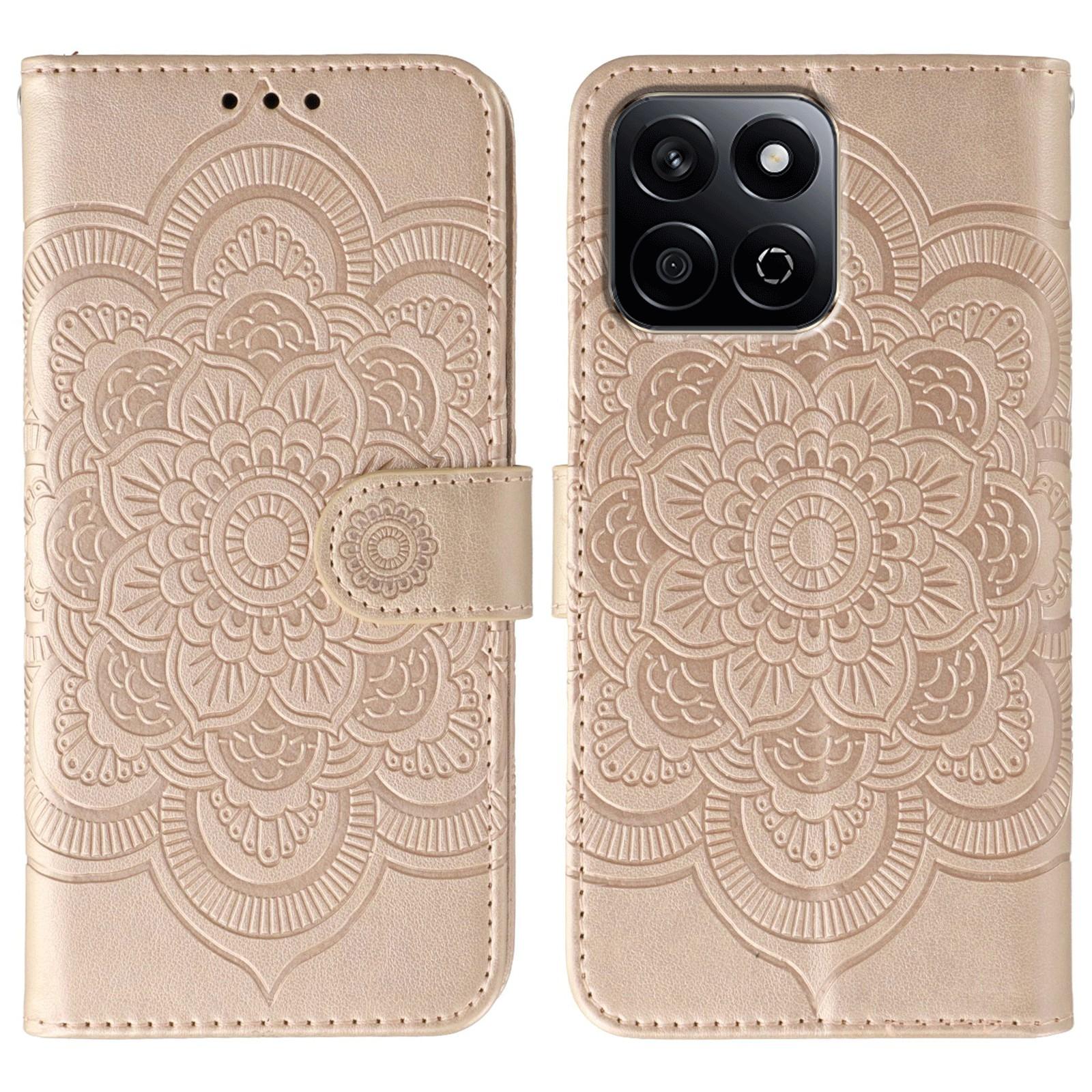 

For Honor X7c 4G Case PU Leather Mandala Imprinted Design Wallet Phone Cover Rose Gold