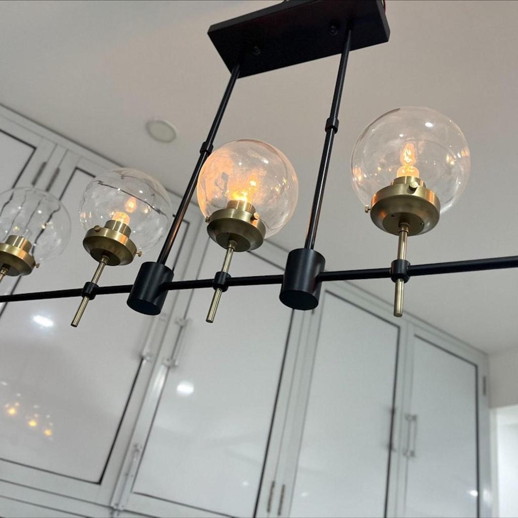 Mid Century Linear Chandelier Light Fixture for Drawing Room Lobby & Dinning Table Lights Home Décor Glass Globe Linear Chandeliers
