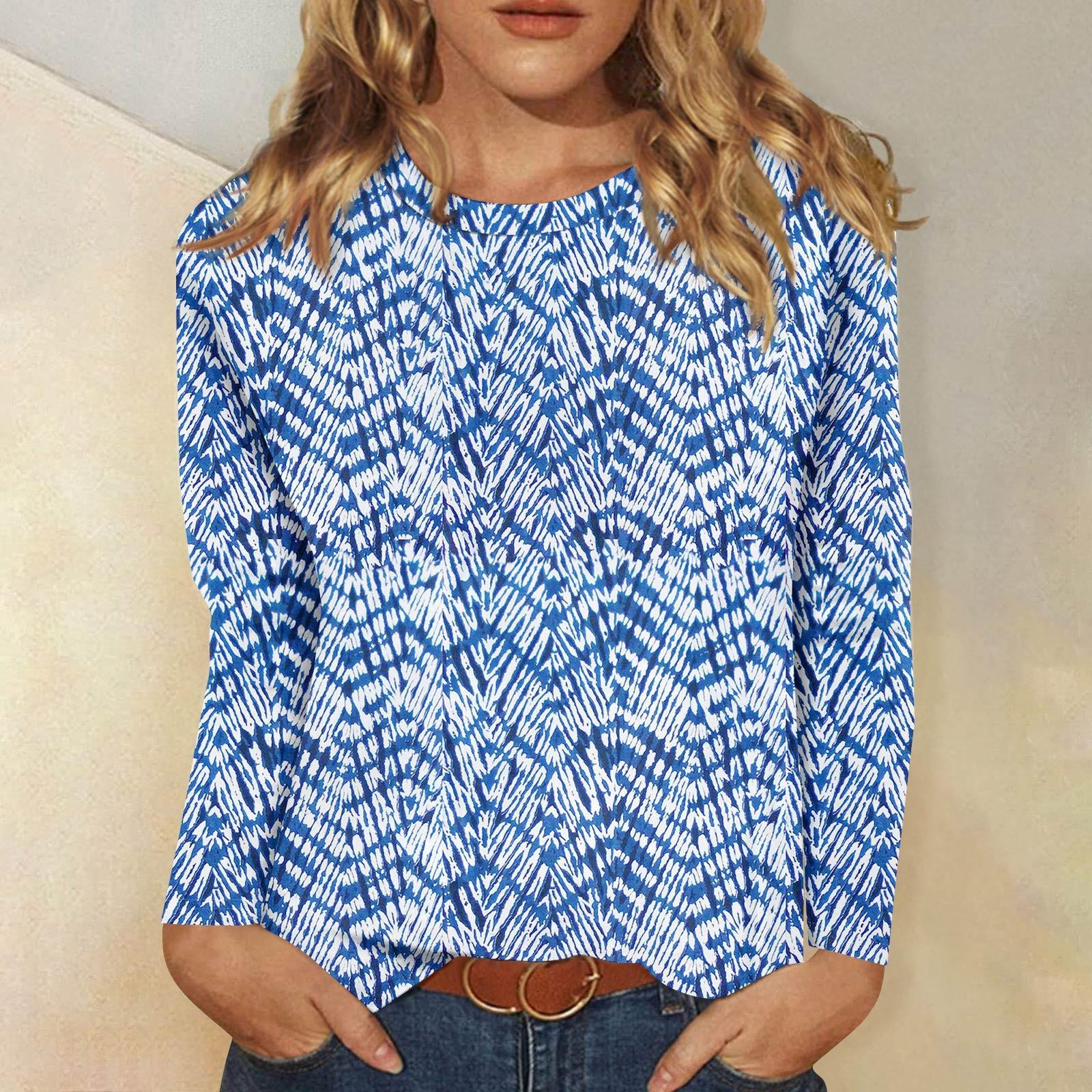 

Рубашки с длинным рукавом для женщин, милые футболки с графическим принтом, блузки, повседневные базовые топы больших размеров, пуловеры XXL синий