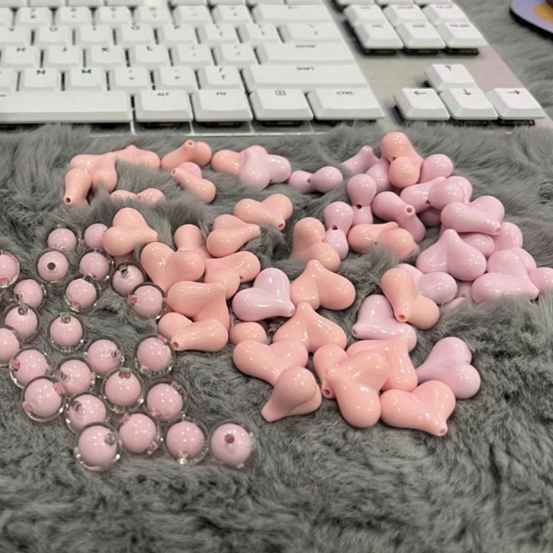 Heart Loose Beads Acrylic Heart Bead Spacer Beads for DIY Phone Wrist Strap Bracelets Earrings Jewelry Making Supplies