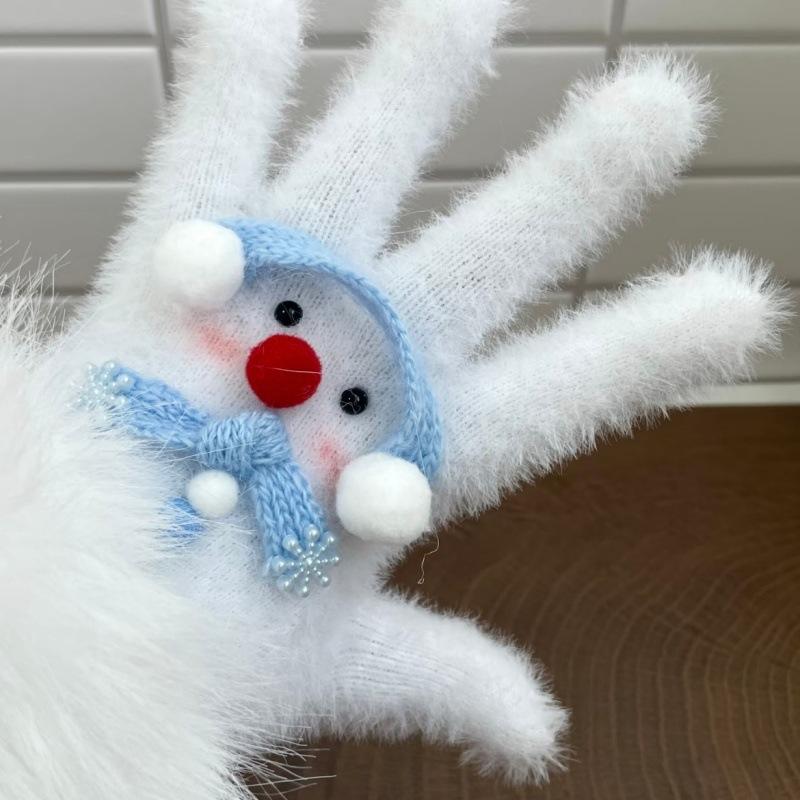 Niedlicher Babyrobben-Schal Schneemann Plüschhandschuhe Winter Warm Kälteabweisende Handschuhe Fünffinger-Mode Trendige Handschuhe Mädchenhafte Weihnachtsgeschenke