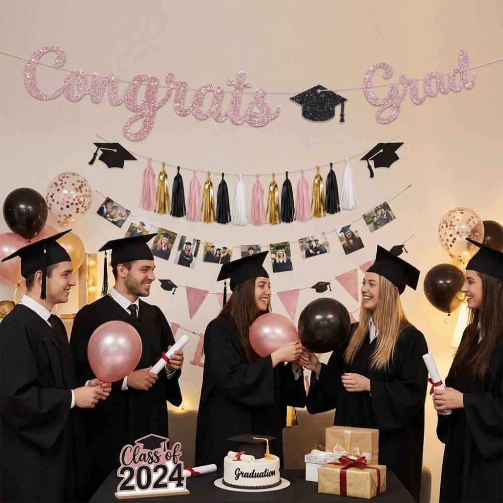 Glitter Decor Graduation Party Banner Garland Handmade Graduation Hanging Banner Decorative Reusable Party Scene Prop