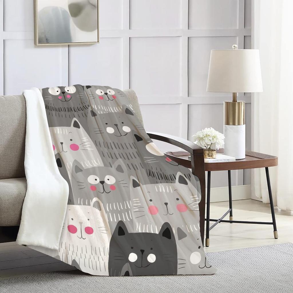 Süße Katzen-Decke für Mädchen Frauen, Leichte Weiche Fleece-Flanell-Kuscheldecke für Katzenliebhaber Sofa Couch Wohnzimmer 50x40 Zoll