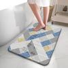 Modern Abstract Block Pattern Non-Slip Silicone Backing Rug, Contemporary Style for Minimalist Bathroom