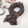 Floral Cotton Linen Scarf Vintage Long Shawl Wrap Fashion Pleated Printed Scarf  For Autumn Winter