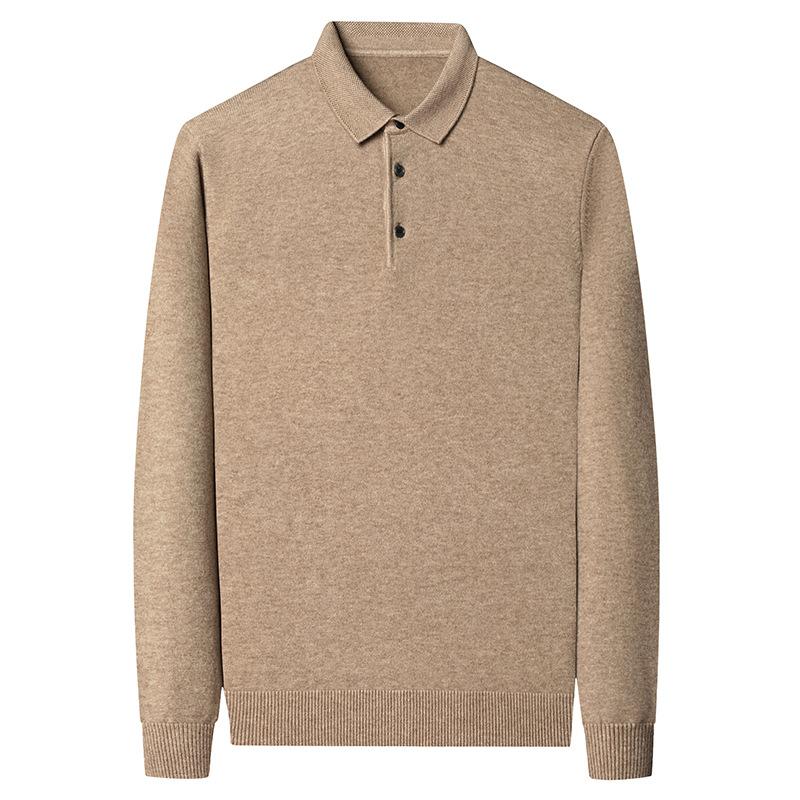 Autumn/Winter Wool Collar Long-Sleeve Men'S Knit Polo Shirt, Solid Color, Middle-Aged Base Sweater, Men'S Wear