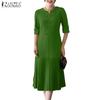 ZANZEA Women Casual Round Neck Solid Color Half Sleeve Dress