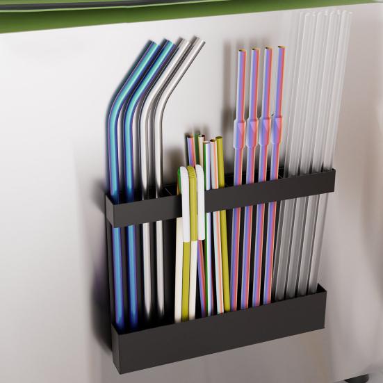 Magnetic Straw Holder Reusable Tumbler Straws Storage Dispenser Large Capacity Easy to Install Space-Saving Straw Organizer