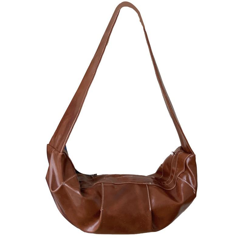 New Large-capacity Retro Shoulder Messenger Bag Soft Leather Pleated Dumpling Bag Lazy Wind Casual Bag