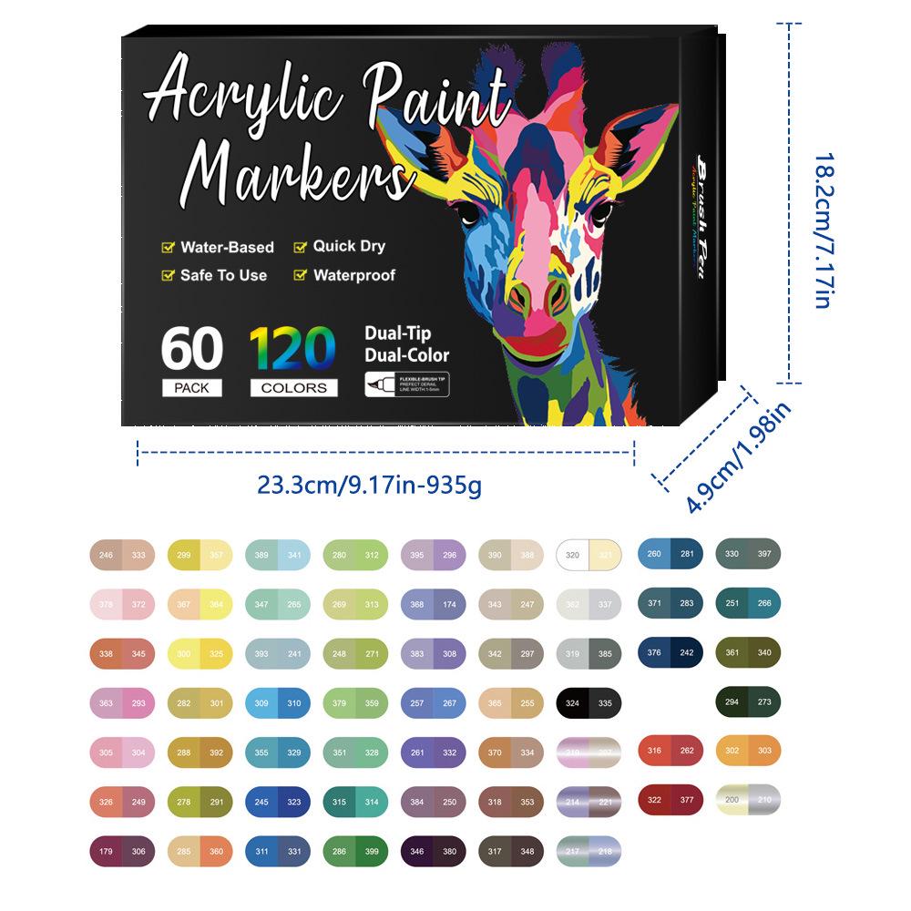 36-Color Dual-Tip Water-Based Acrylic Marker Set for DIY Graffiti