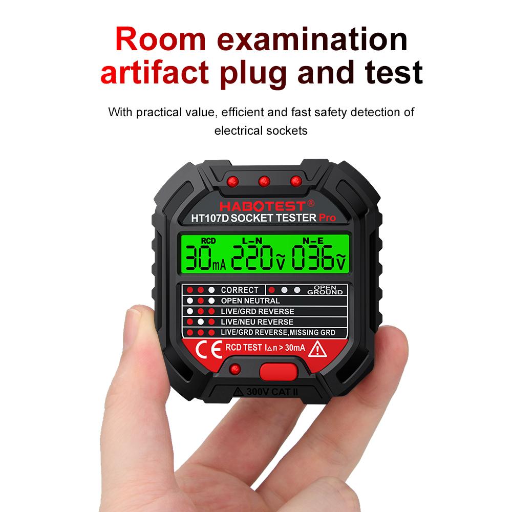HT106 HT107 Socket Tester Pro Voltage Test Digital Outlet Socket Detect US/UK/EU Plug Ground Zero Line Plug Polarity Phase Check