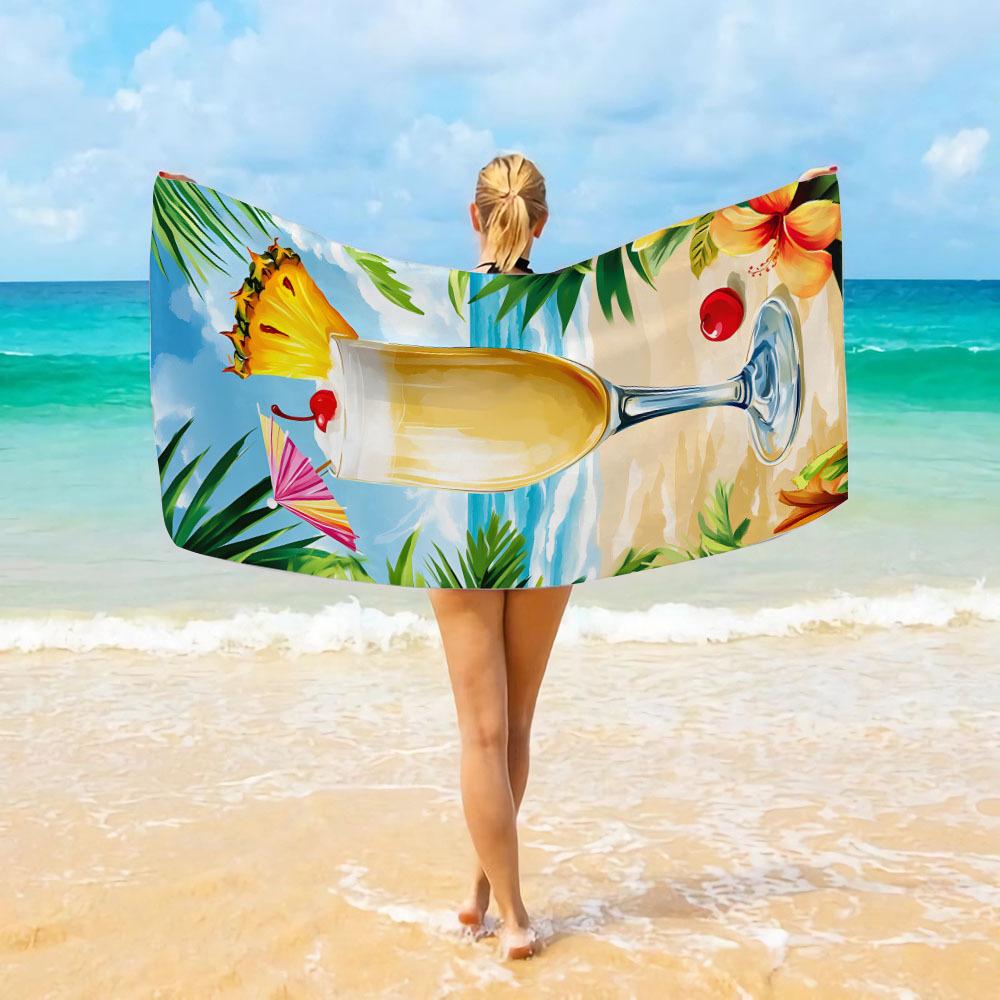 Ultra-Soft Microfiber Beach Towel With Summer Cocktail Design Quick Dry, Lightweight & Oversized Perfect For Beach Days & Travel